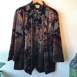 CLIO II Vintage Asian Inspired Chinoiserie Velvet Lounge Jacket
